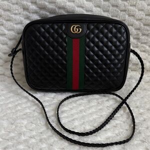 Gucci Calfskin Leather Web Trapuntata Small GG Quilted Handbag-Authentic-EUC